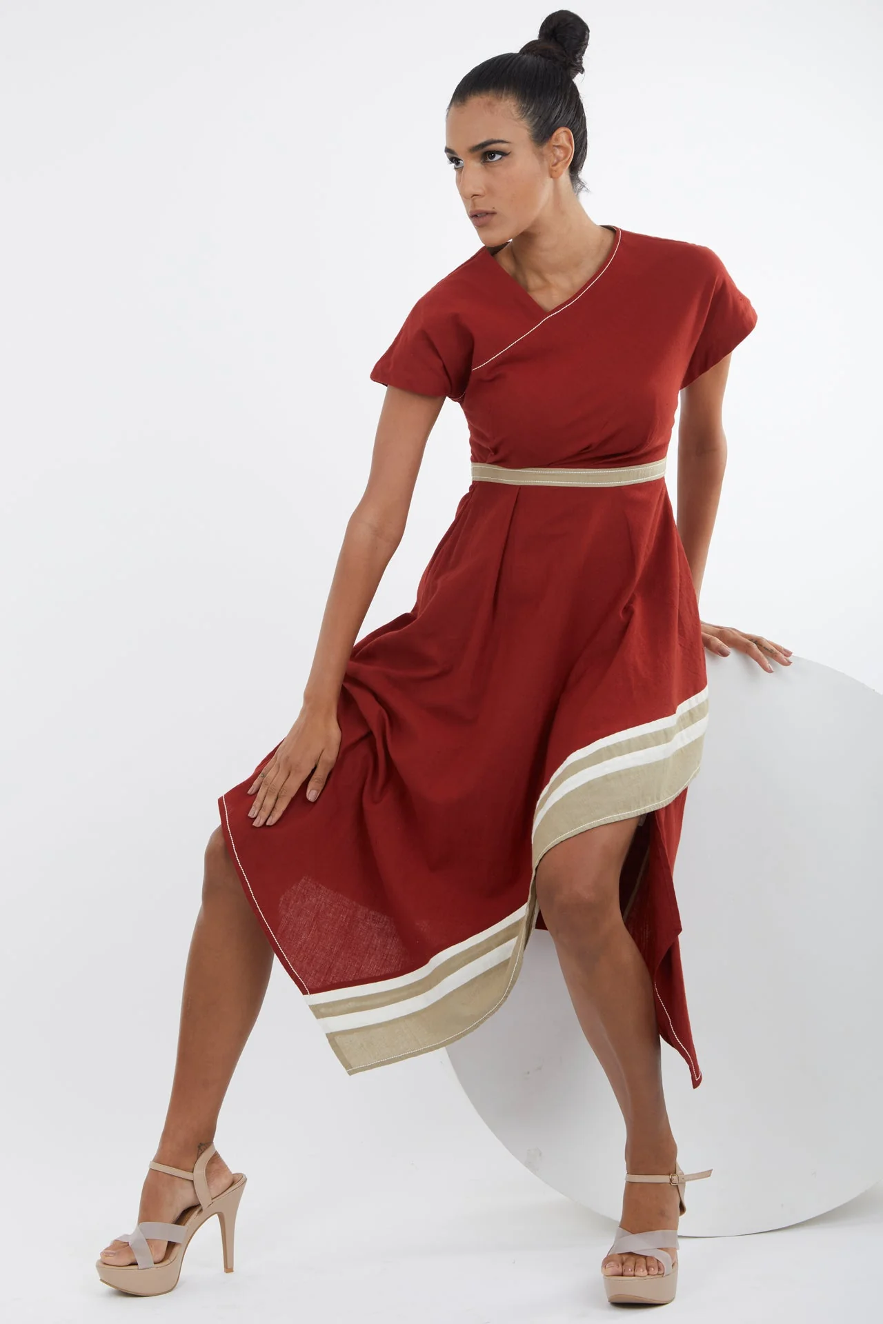 Sumi - Madder Red Trapeze Dress - Image 3