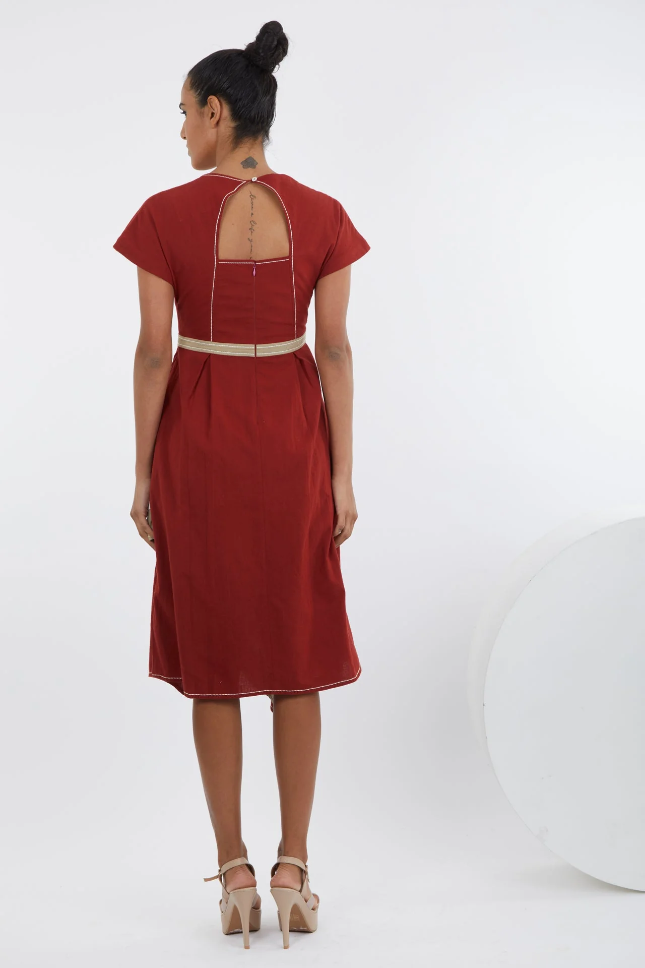 Sumi - Madder Red Trapeze Dress - Image 5