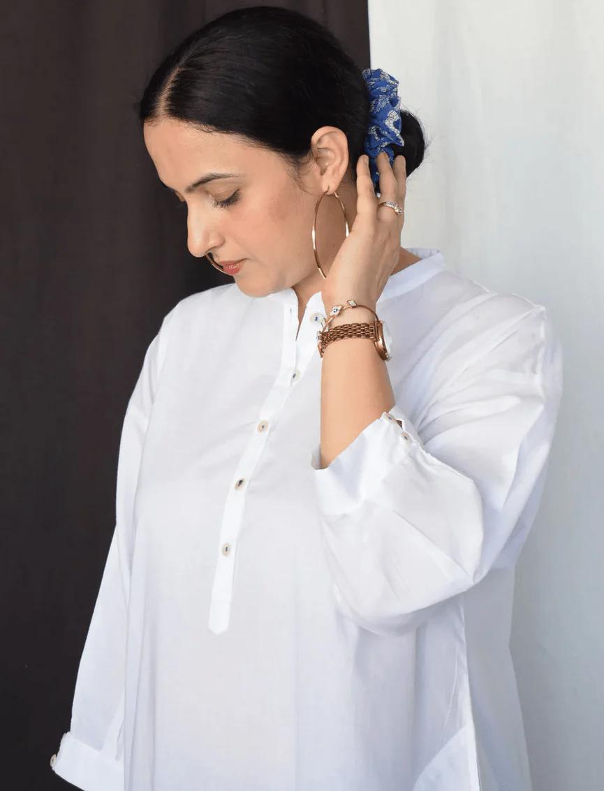 Sunkissed White Anti-fit Kurta with Placket - Image 2