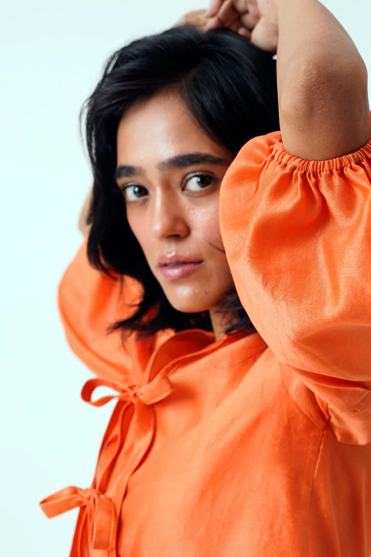 Sunset Orange Toni Set - Multi Knot Peplum Top with Slip + Pants - Image 4