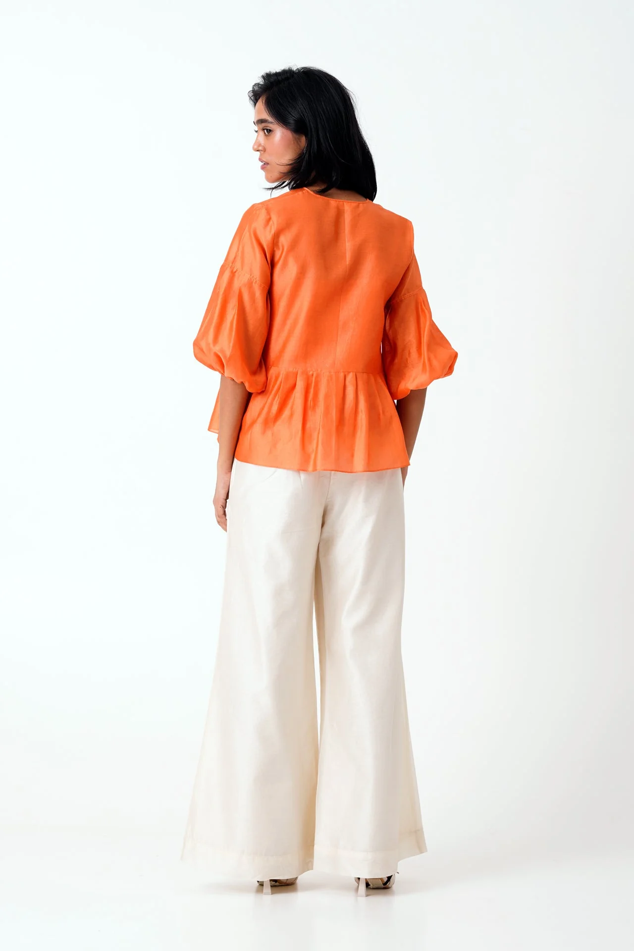 Sunset Orange Toni Set - Multi Knot Peplum Top with Slip + Pants - Image 5