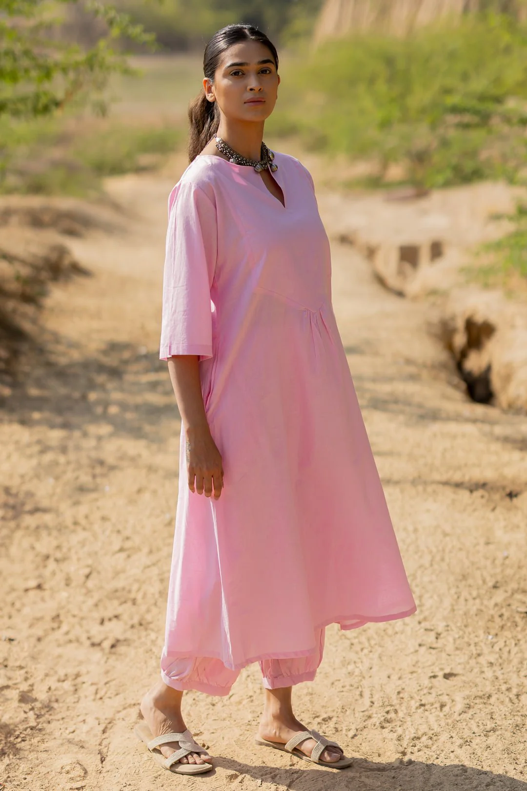 Taffy Pink Kurta Set with Block Printed Dupatta - Image 10