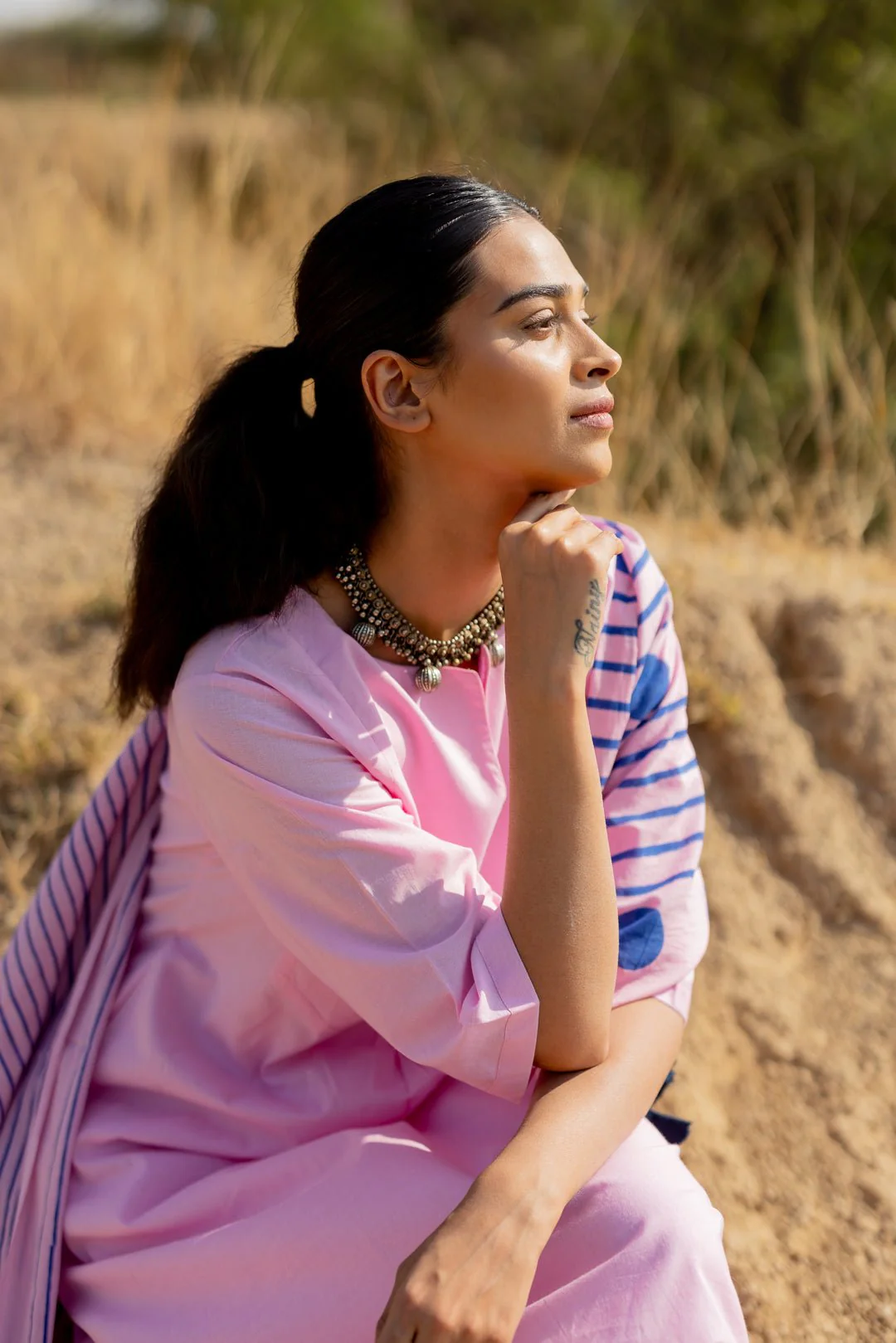 Taffy Pink Kurta Set with Block Printed Dupatta - Image 2