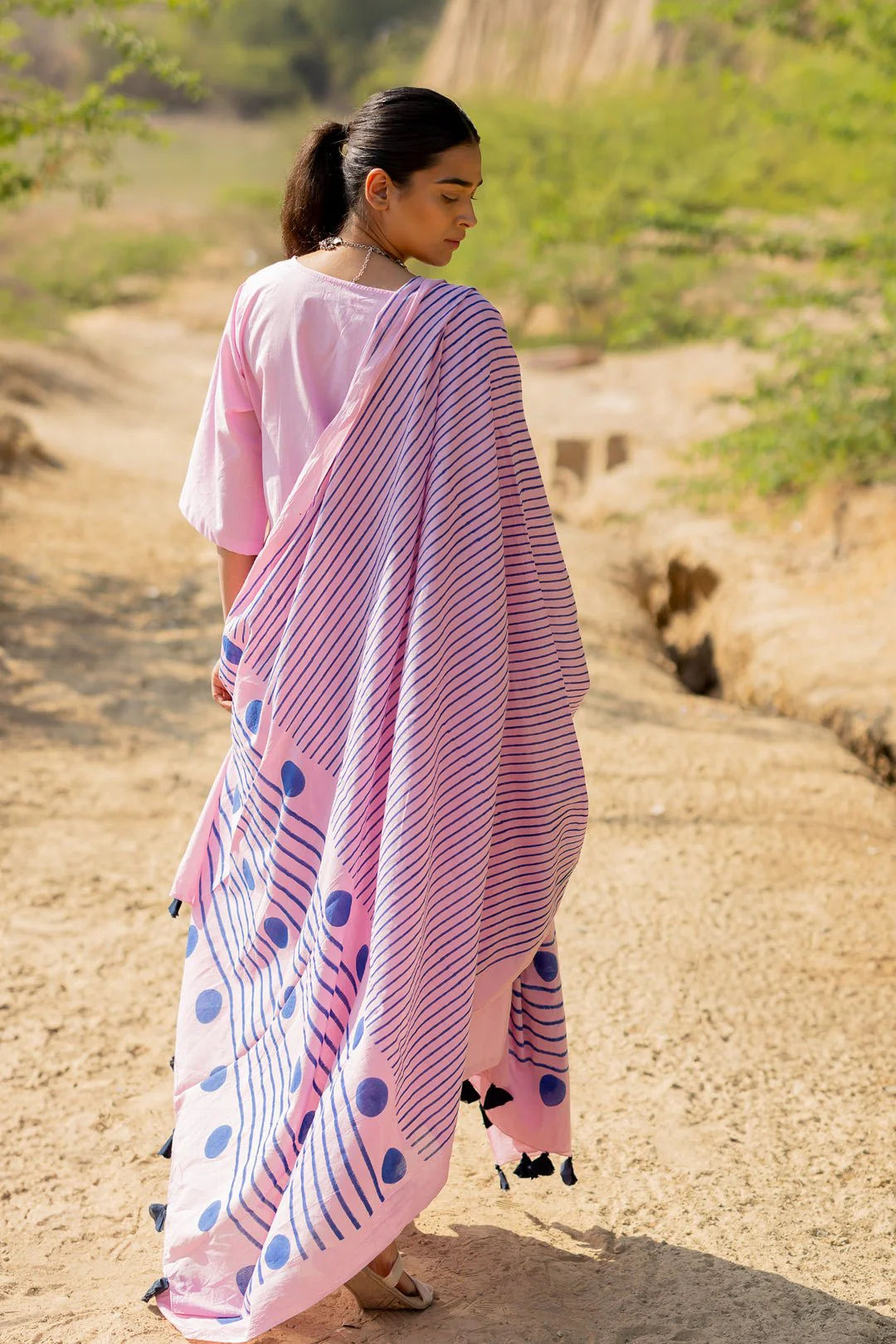 Taffy Pink Kurta Set with Block Printed Dupatta - Image 5