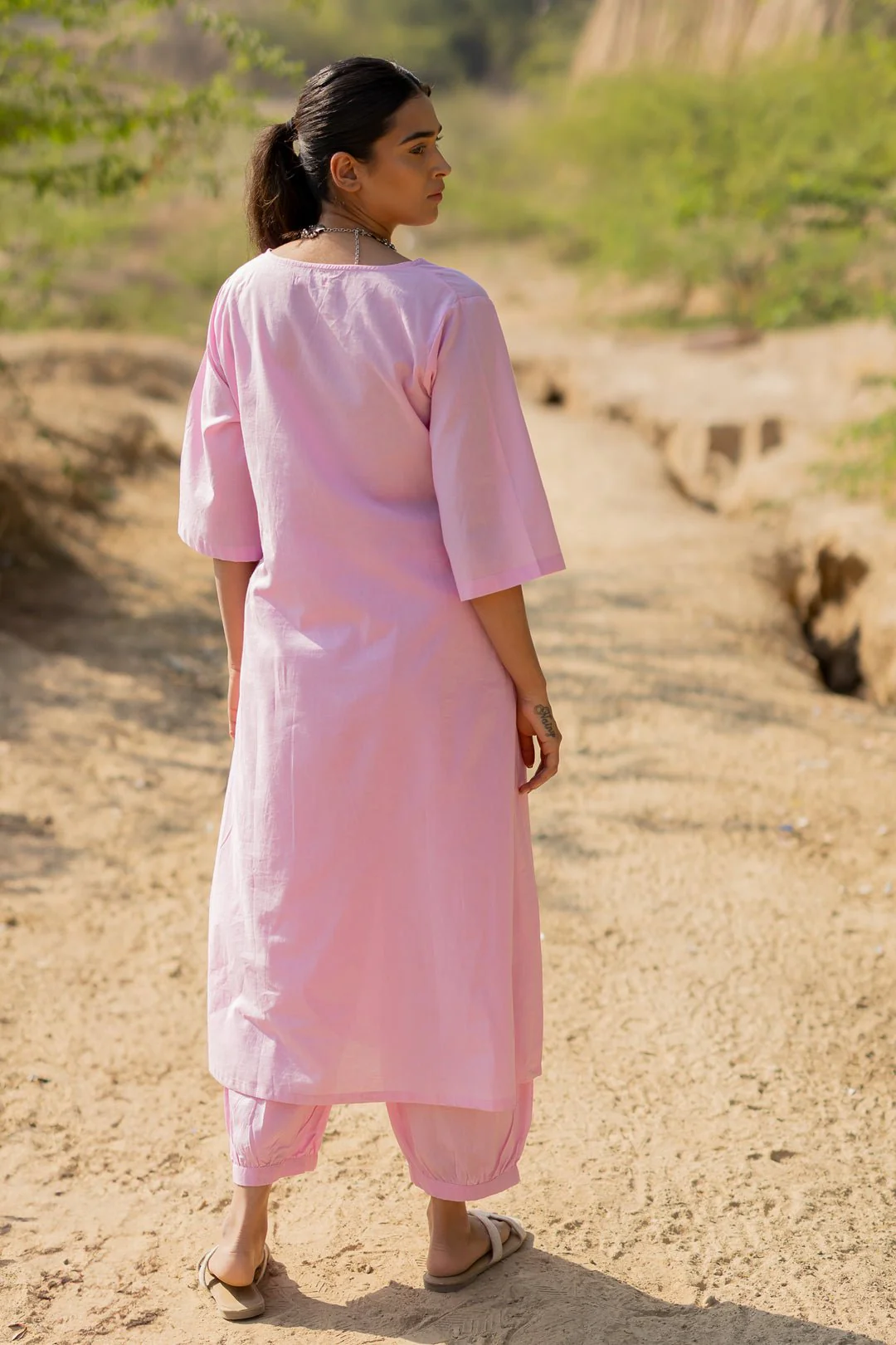 Taffy Pink Kurta Set with Block Printed Dupatta - Image 6