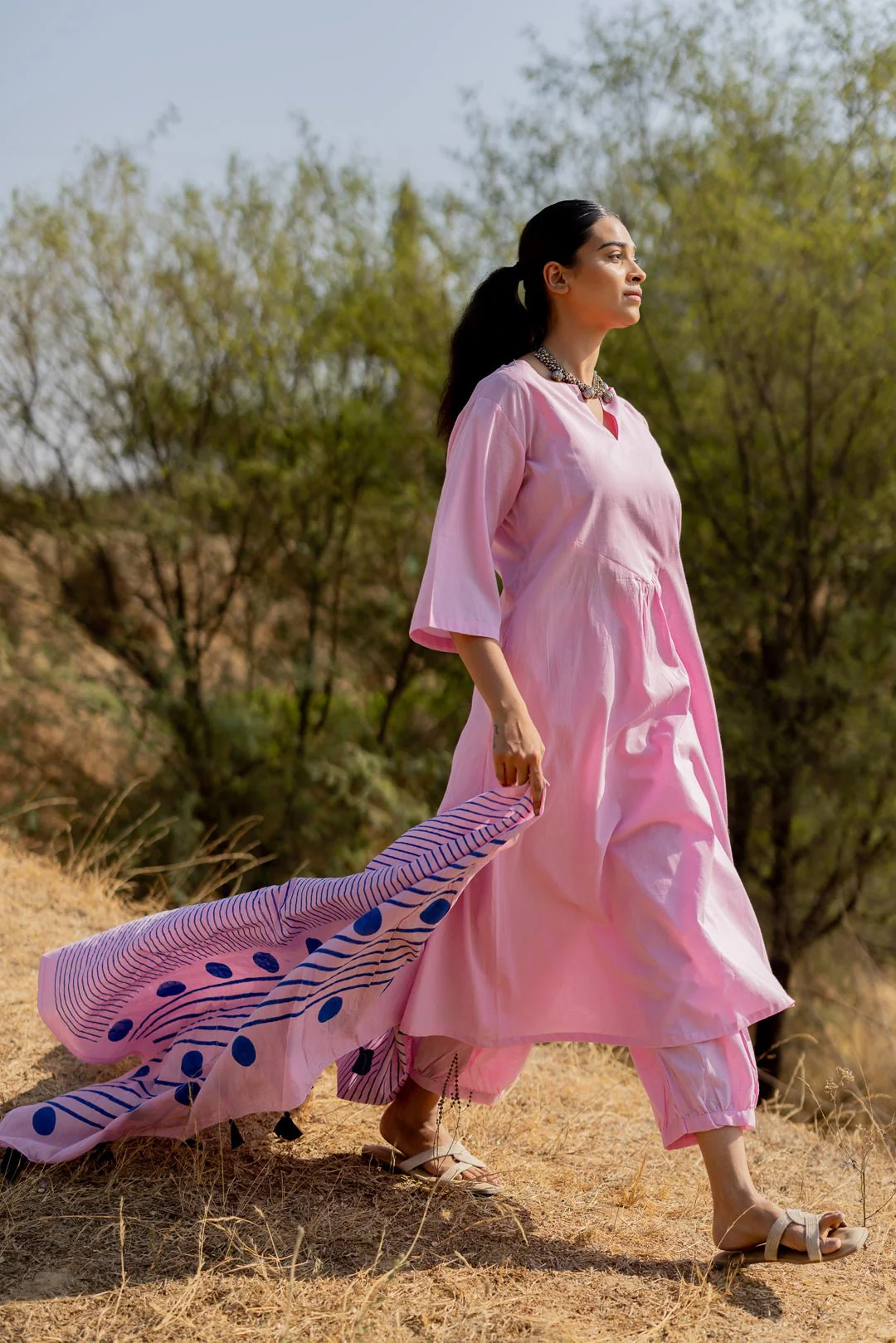 Taffy Pink Kurta Set with Block Printed Dupatta - Image 8