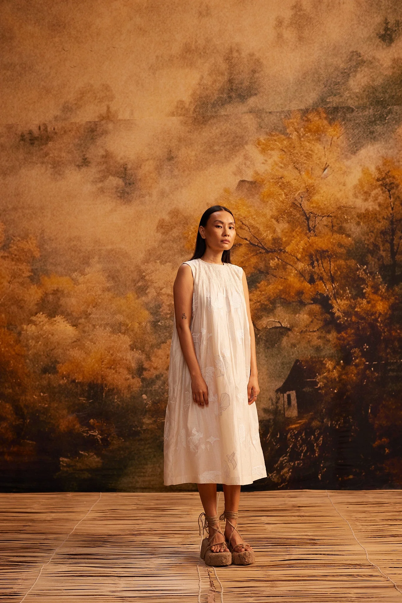 Tani-Ori Appliqué Ruching Dress