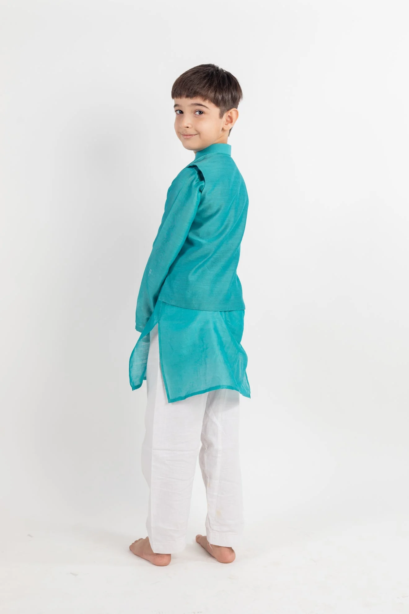Teal Blue Embroidered and Jacket Set - Image 4
