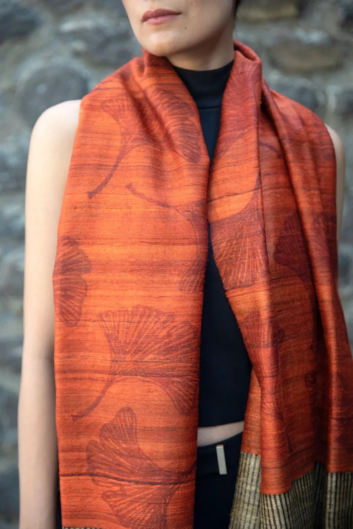 The 'Ginko Leaf' Tussar Silk Scarf - Image 4