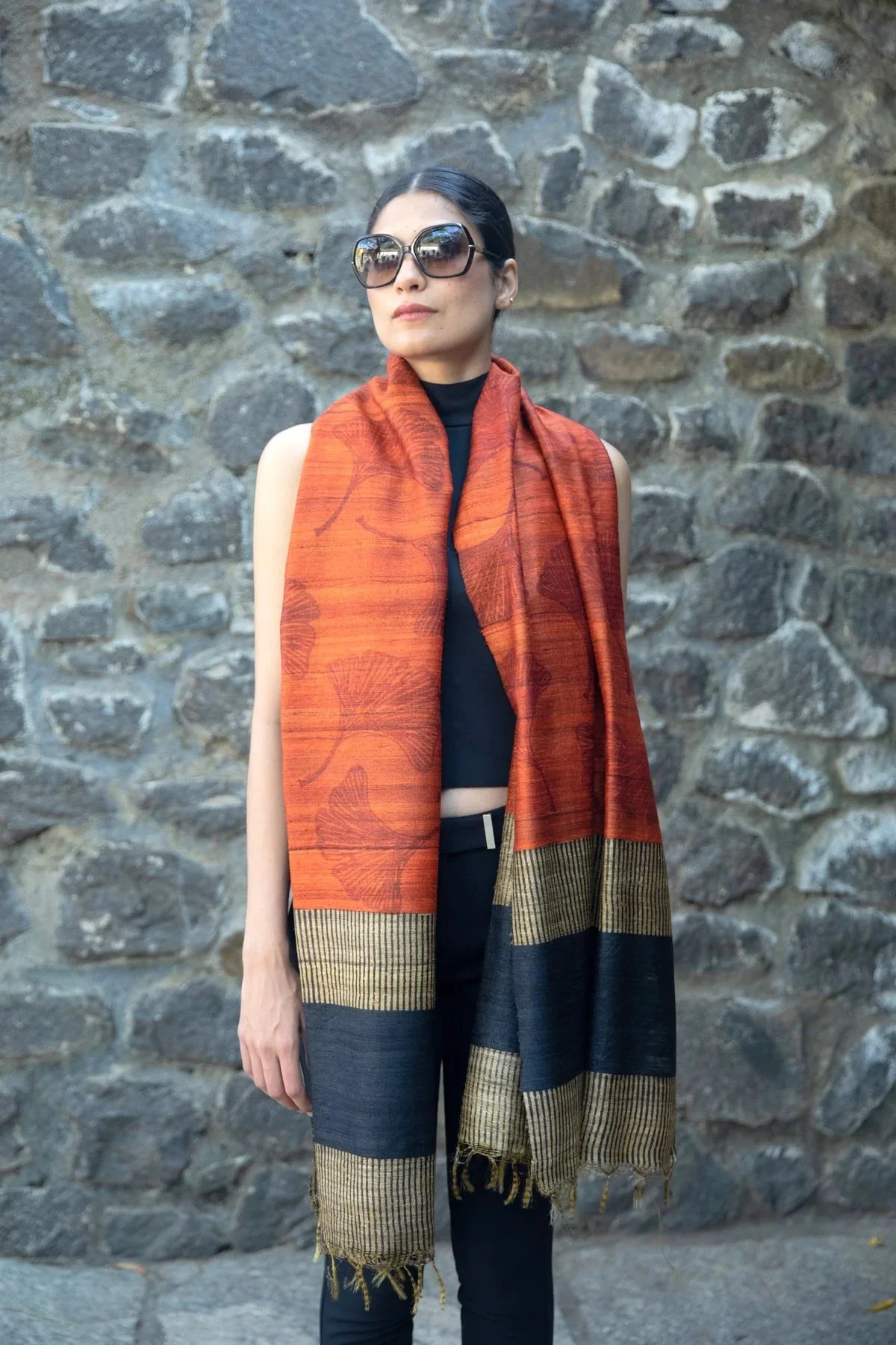 The 'Ginko Leaf' Tussar Silk Scarf - Image 6