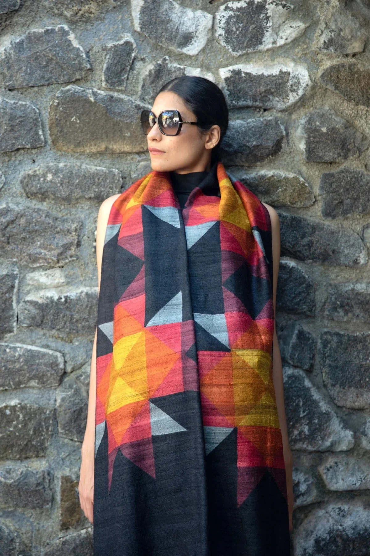 The 'Tile' Tussar Silk Scarf - Image 3