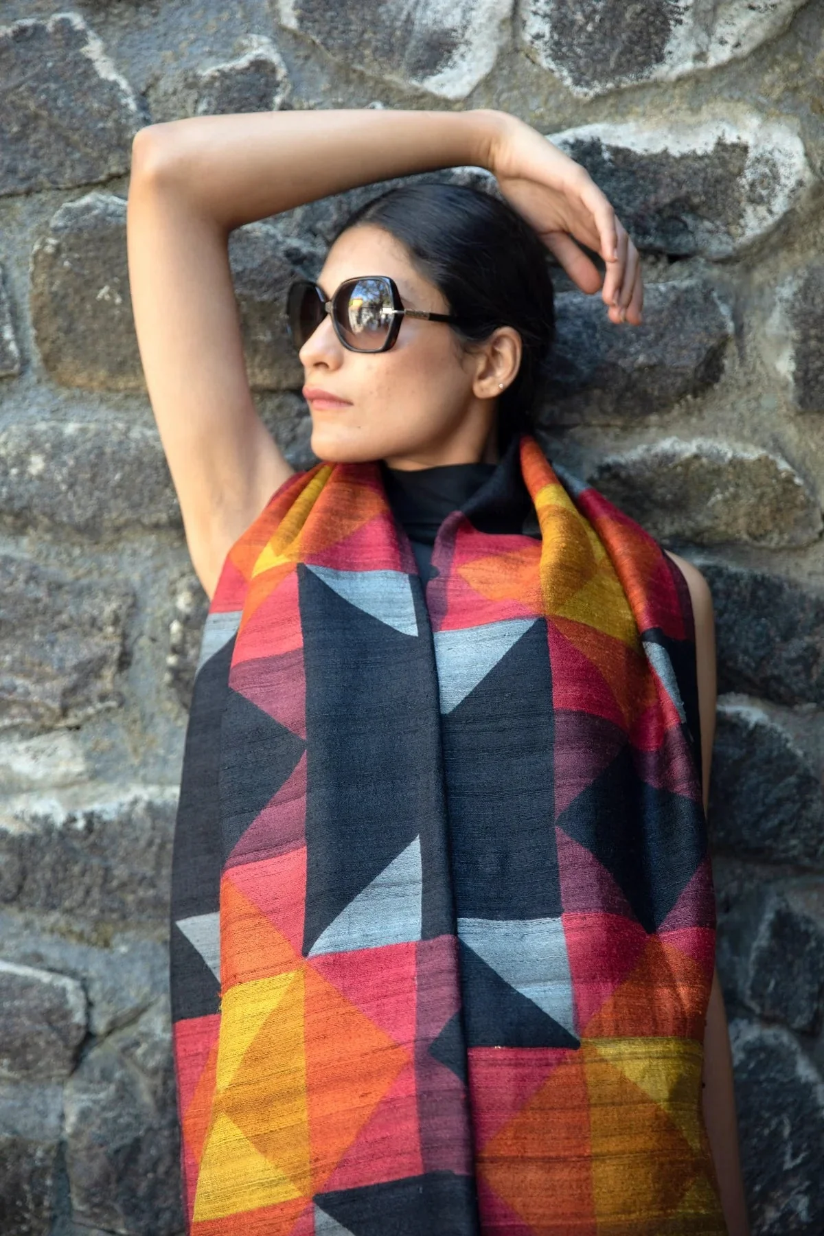 The 'Tile' Tussar Silk Scarf - Image 7