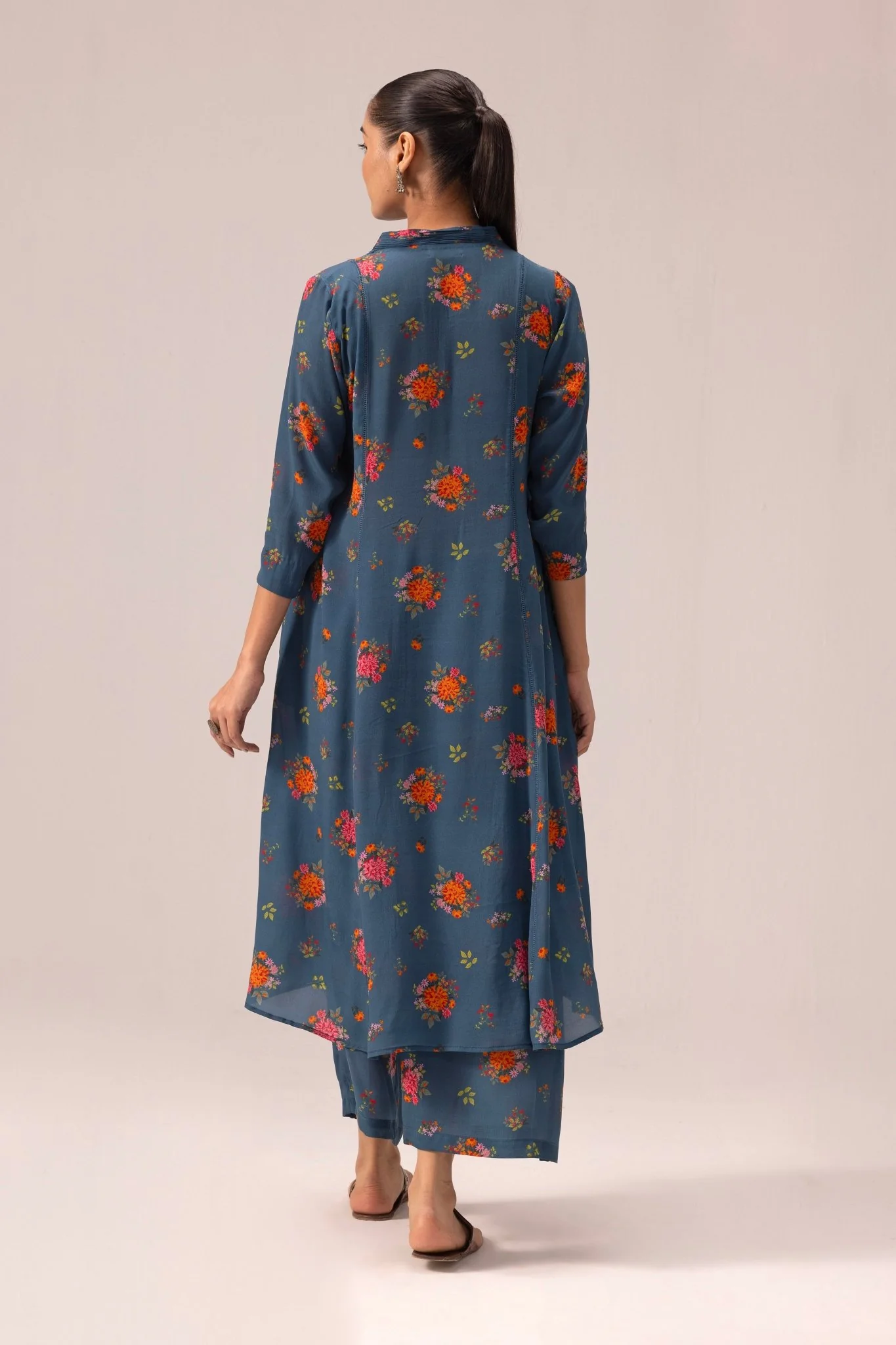 Thea Kurta Pant Set - Blue with Floral Print - Image 5