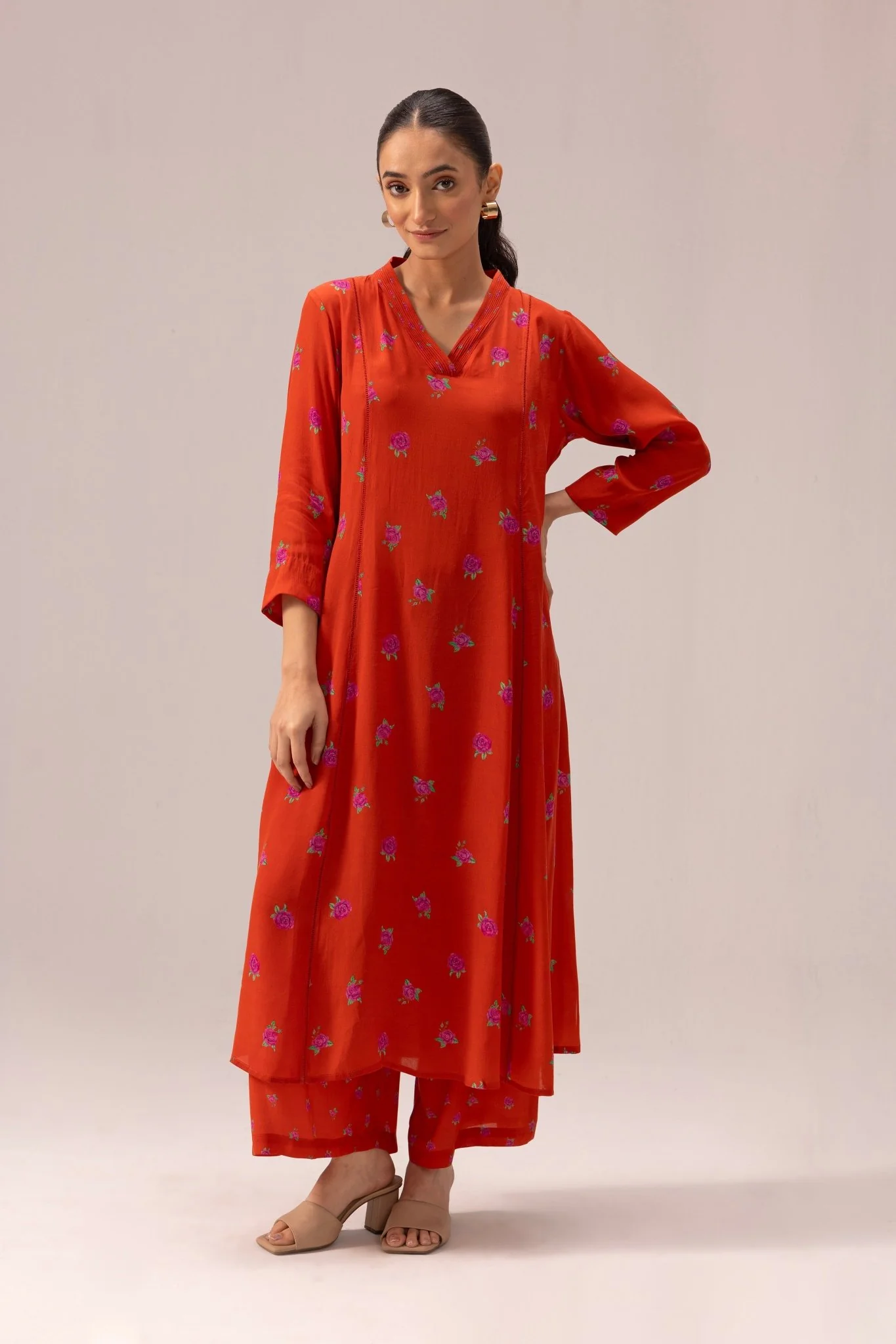 Thea Kurta Pant Set - Orange - Image 3