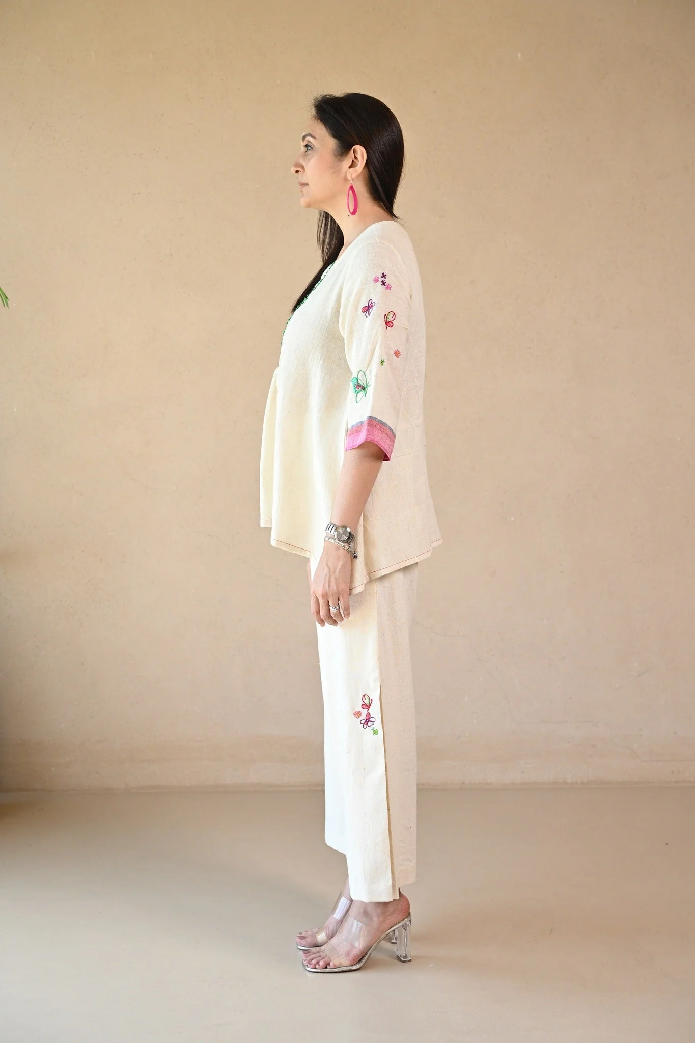 Titali Top with Ruching & Embroidery Details- Natural White - Image 5