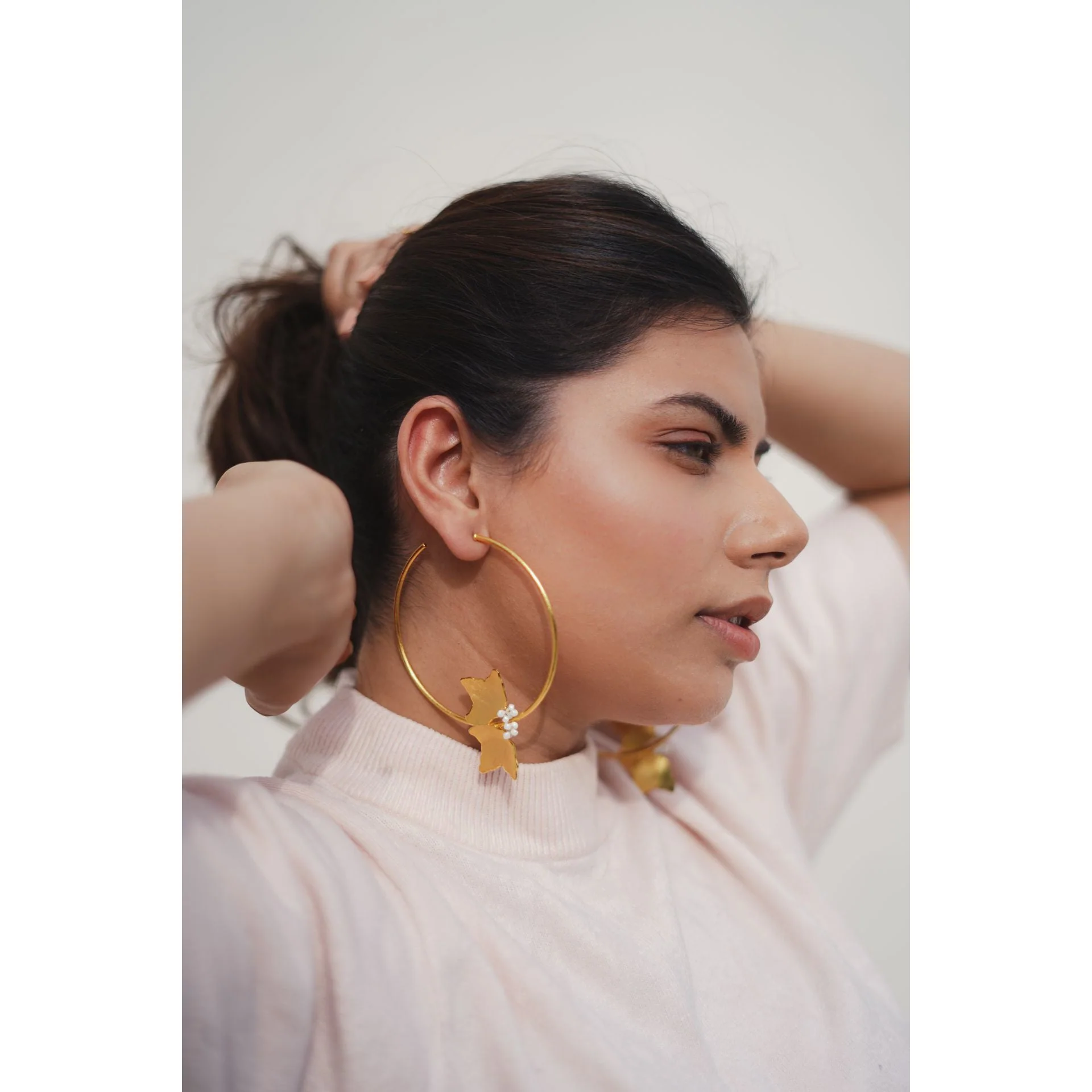 Two Petal Hoops in Gold - Image 3