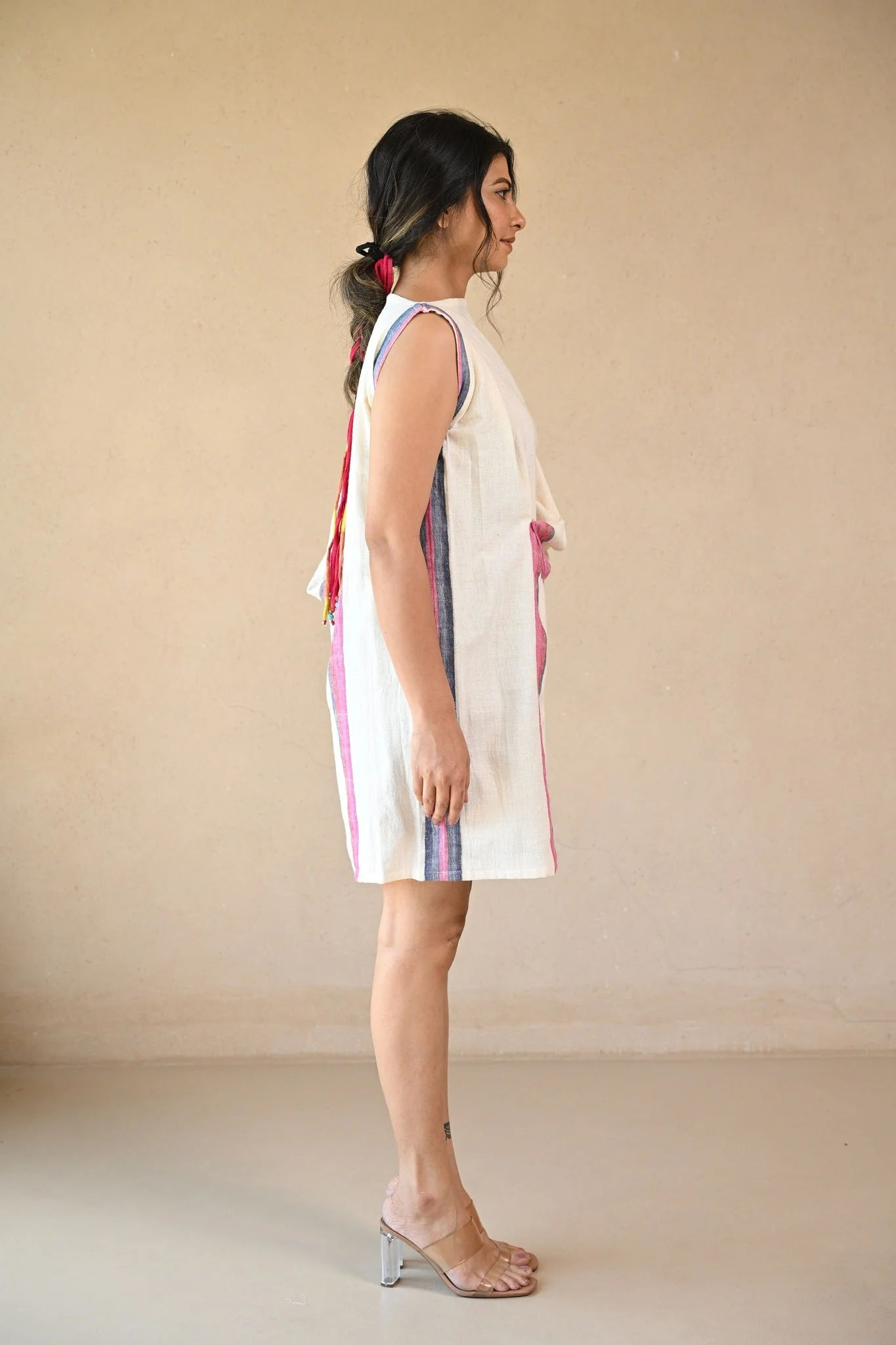 Uncut Dress with Shoulder Button- Natural White - Image 3