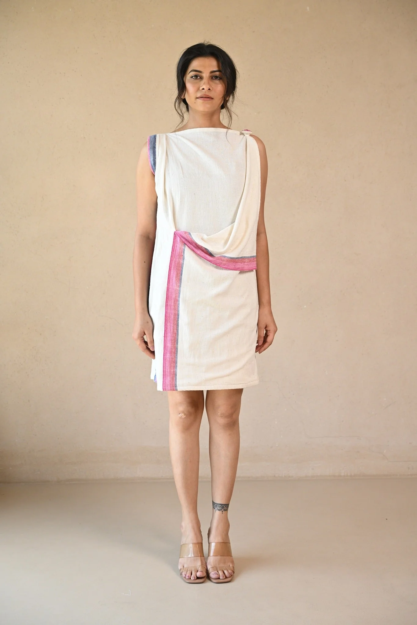 Uncut Dress with Shoulder Button- Natural White - Image 4