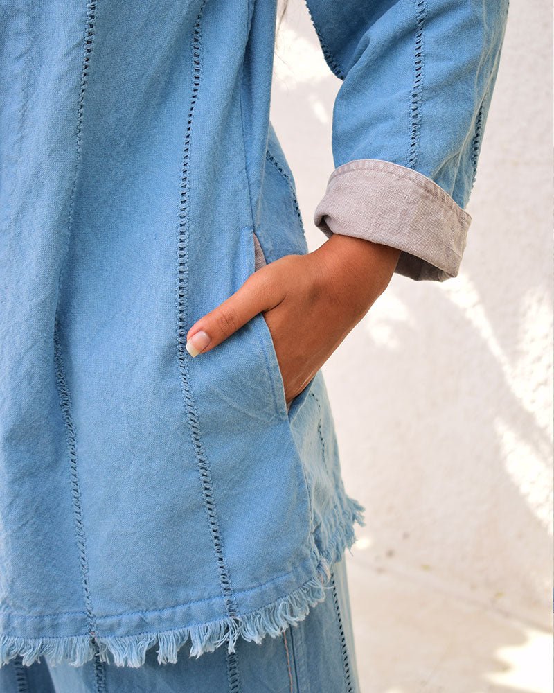 Unisex Blue Linen Jacket - Image 5