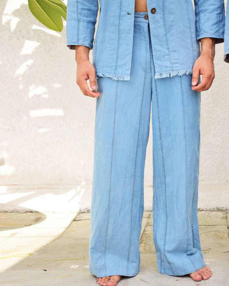 Unisex Blue Linen Trouser - Image 2