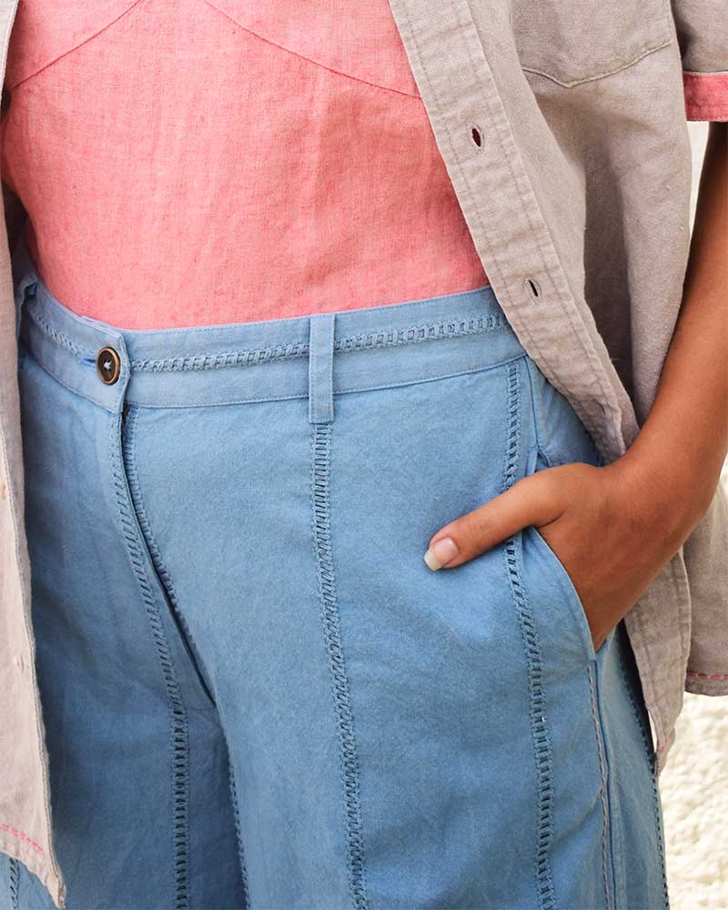 Unisex Blue Linen Trouser - Image 3