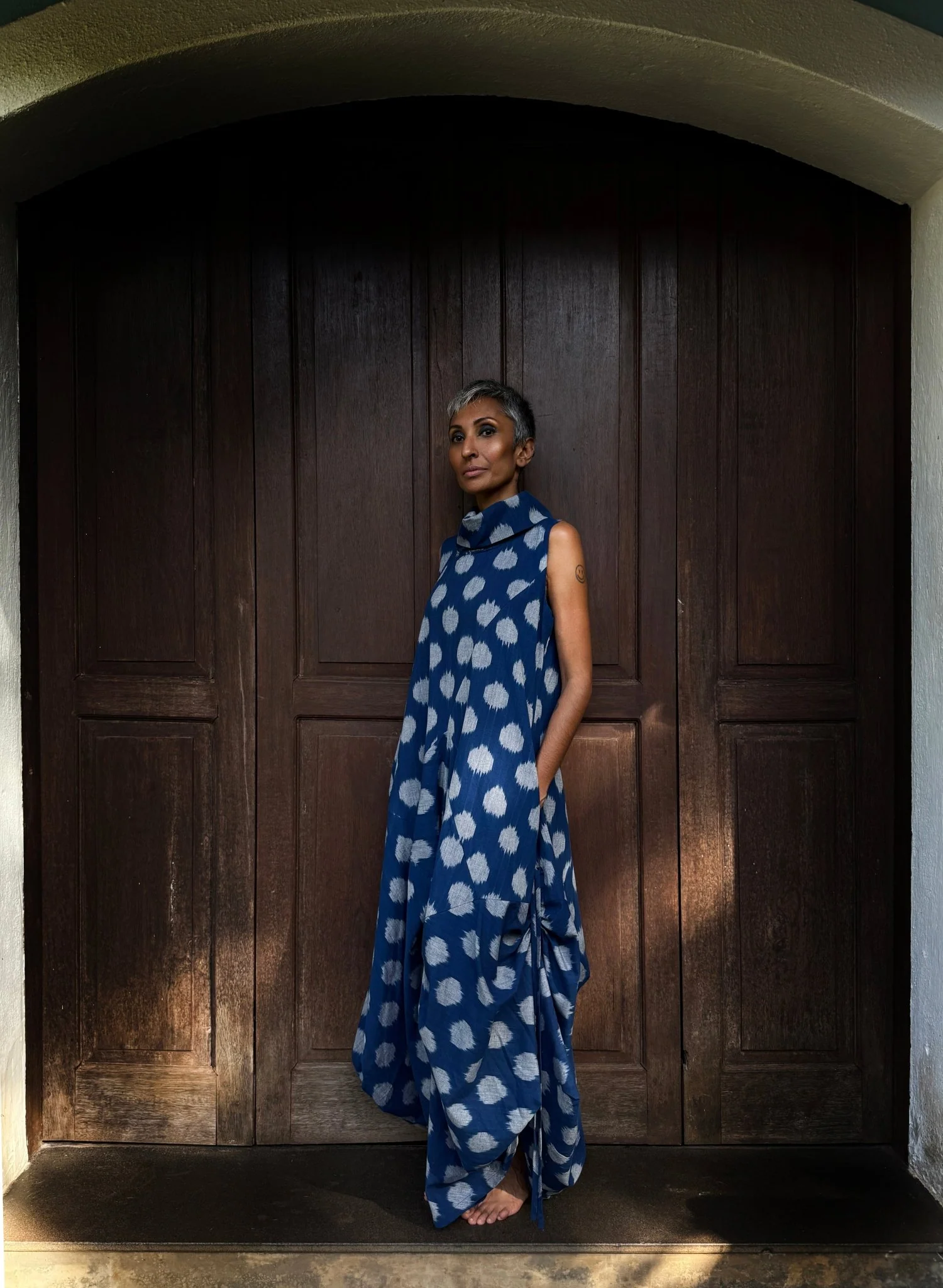 Unruly High Neck Dress in Blue