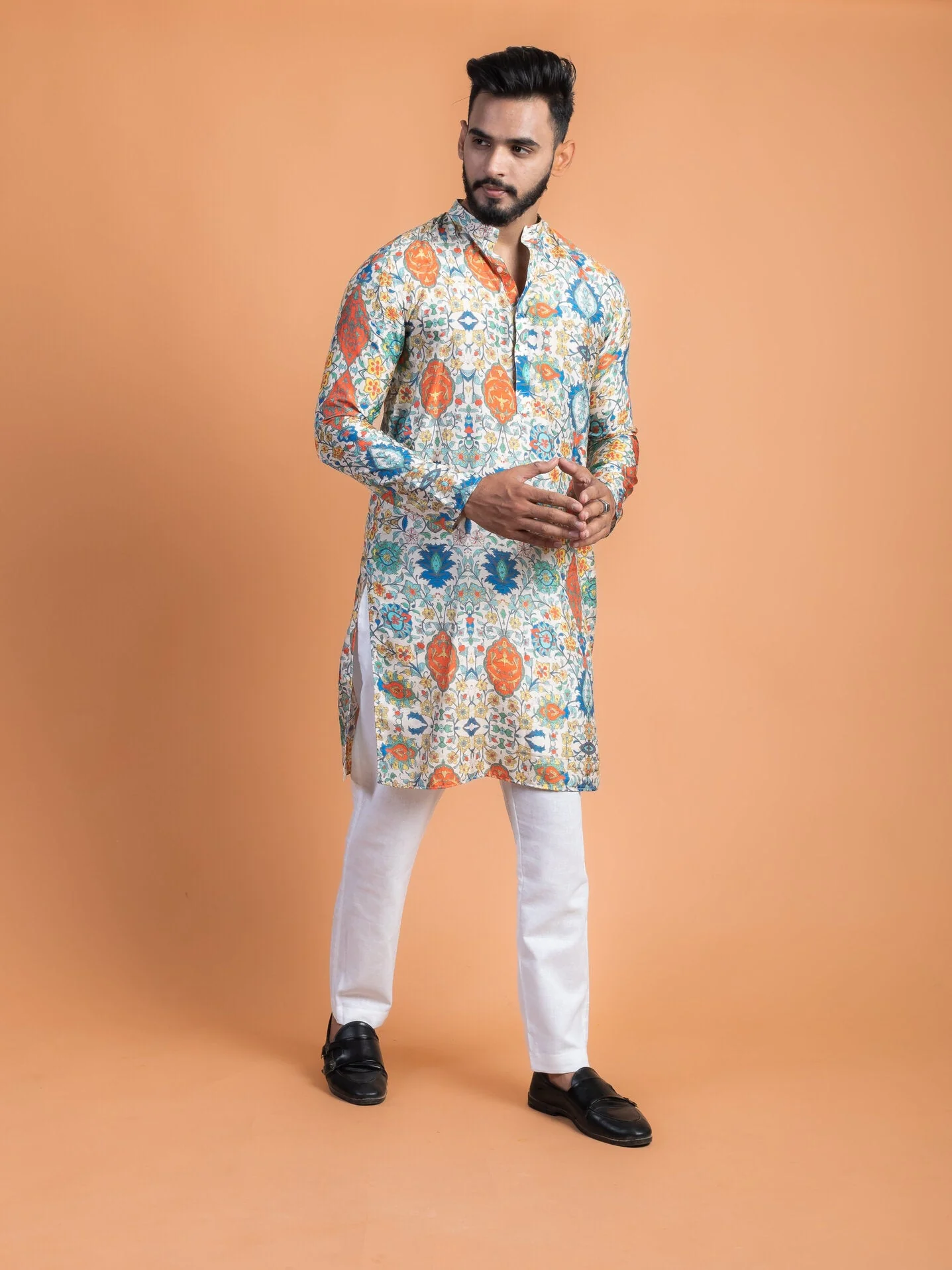 Vintage Silk Printed Kurta - Image 3