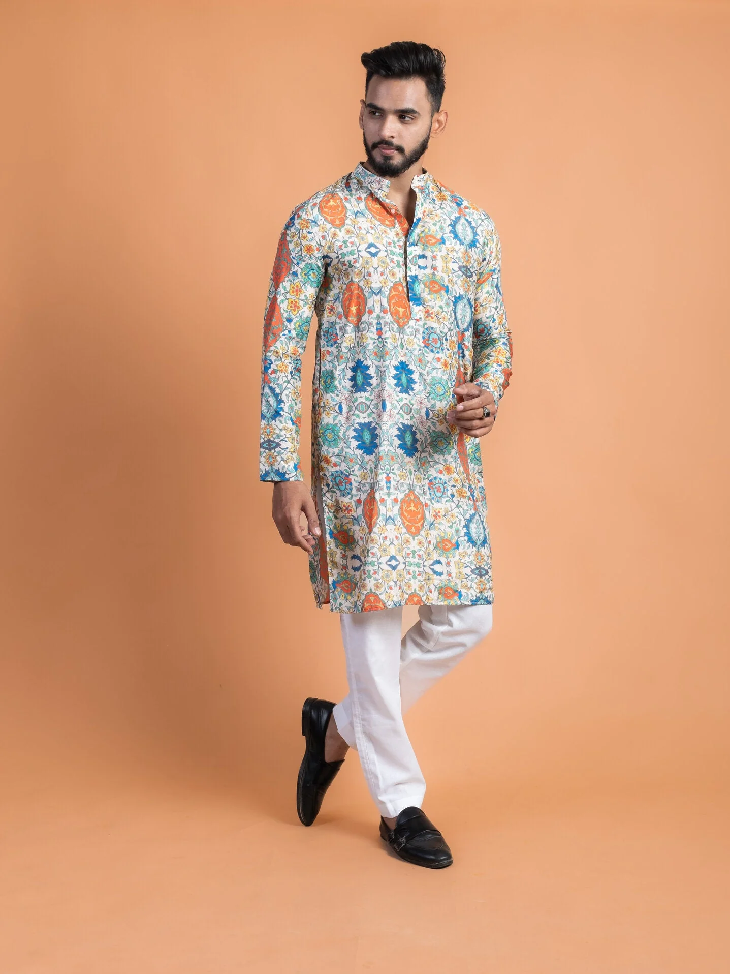 Vintage Silk Printed Kurta - Image 5