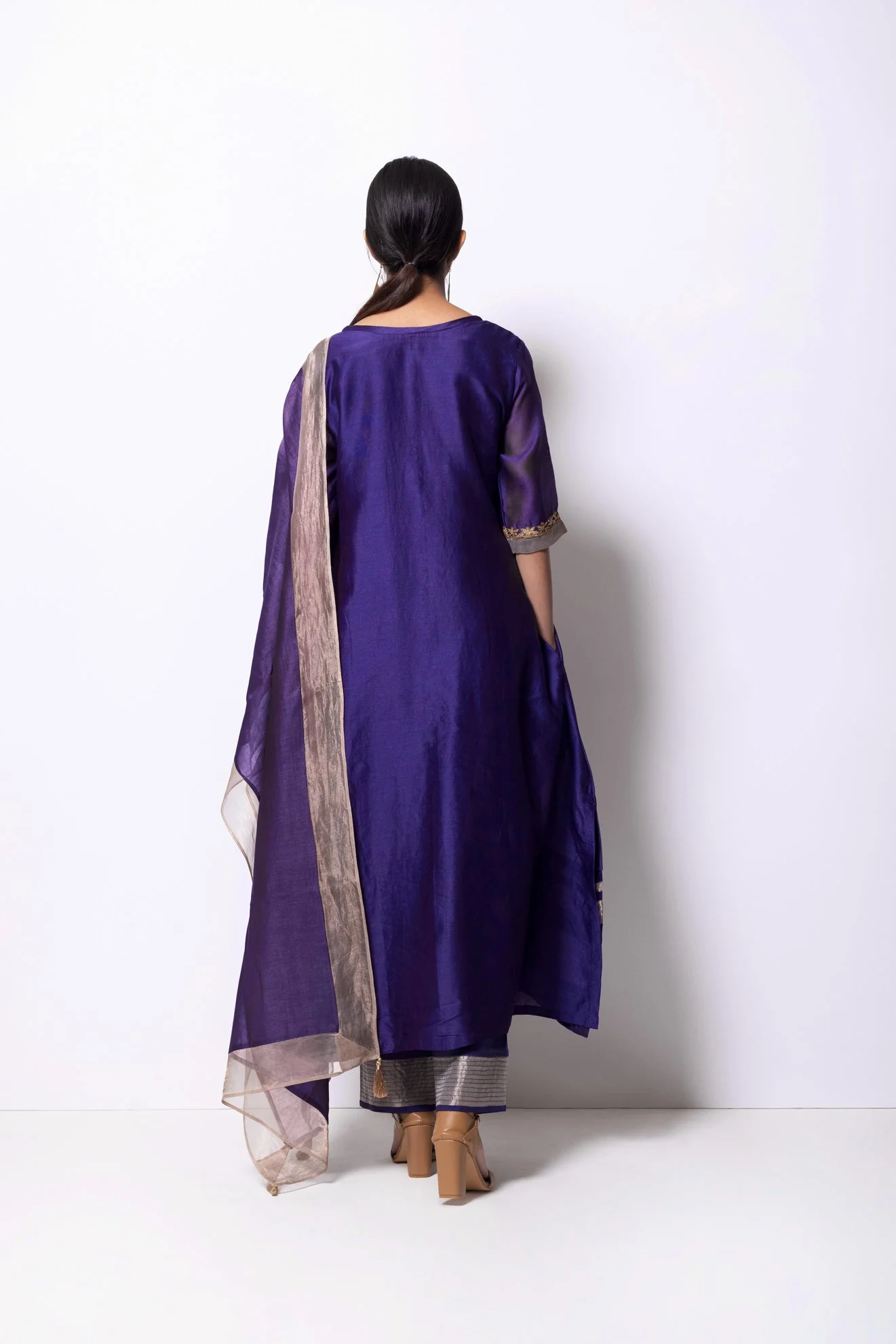 Violet Chanderi Silk Kurta Set with Dupatta - Image 9