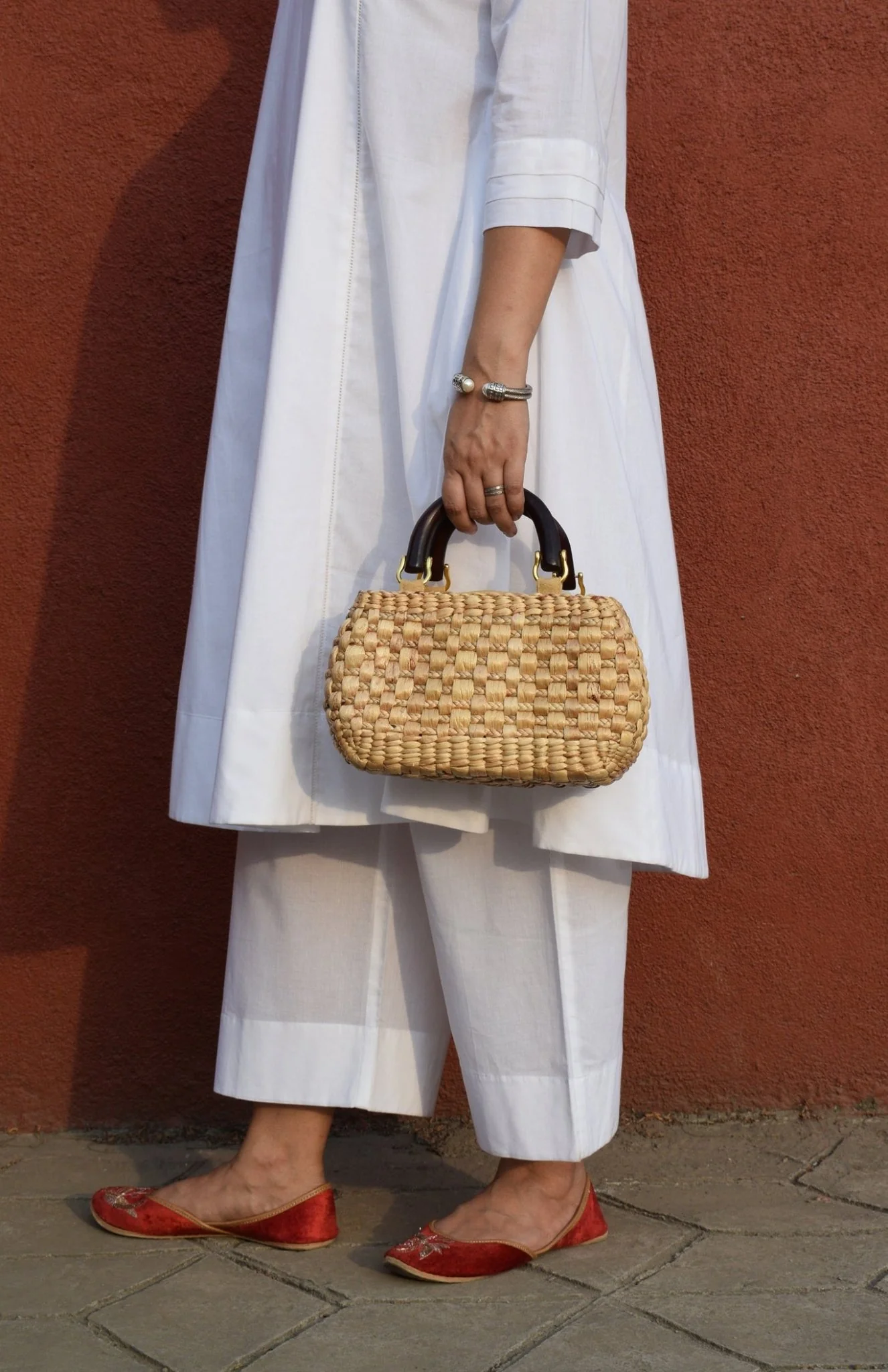 White A line Cotton Kurta with Panels and Pyjama - Image 5