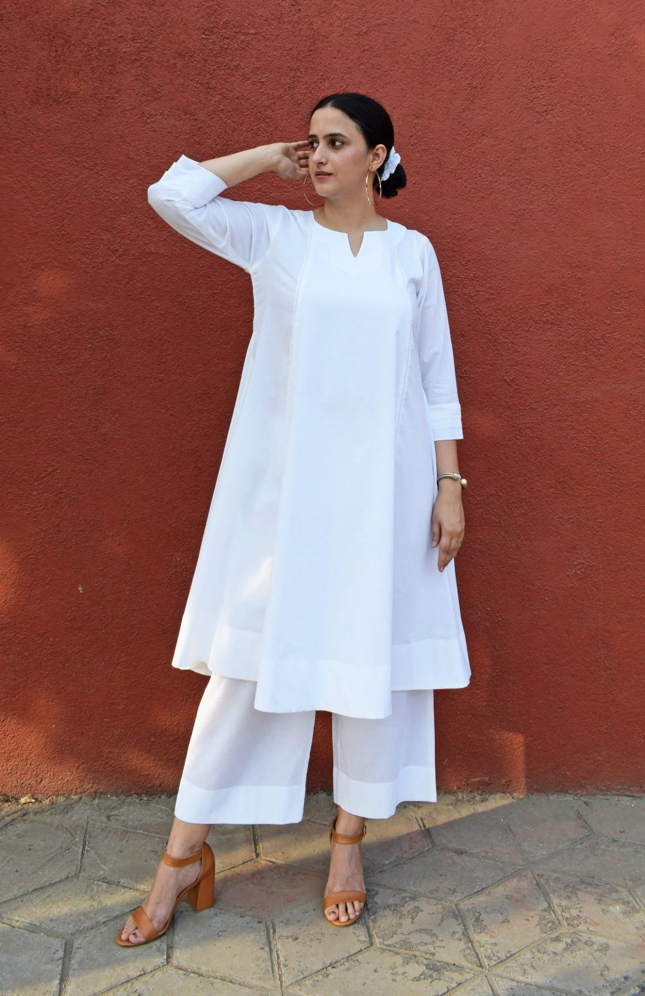 White A Line Kurta with Panels - Image 4