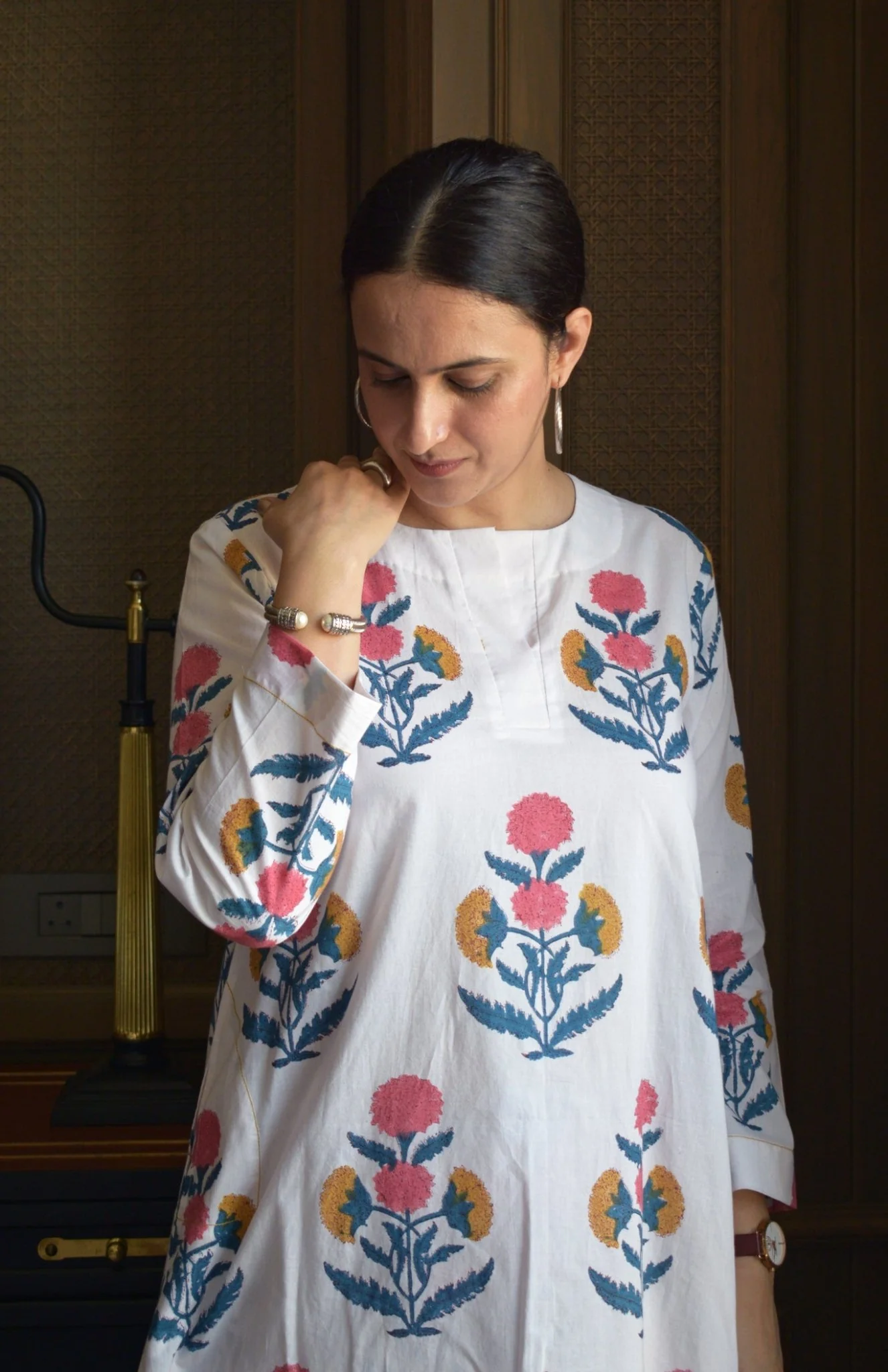 White Mughal Hand-block Printed Co-ord Set - Image 2