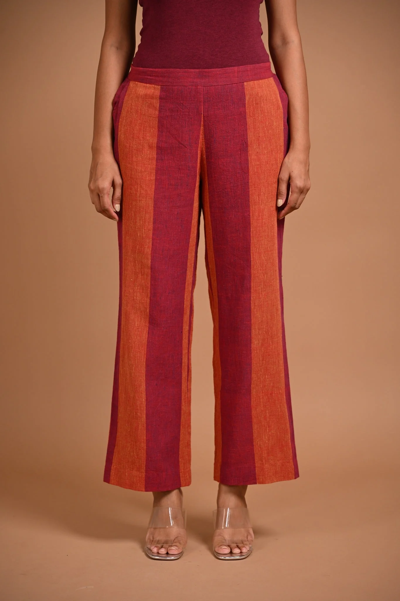Wide Striped Pants in Red