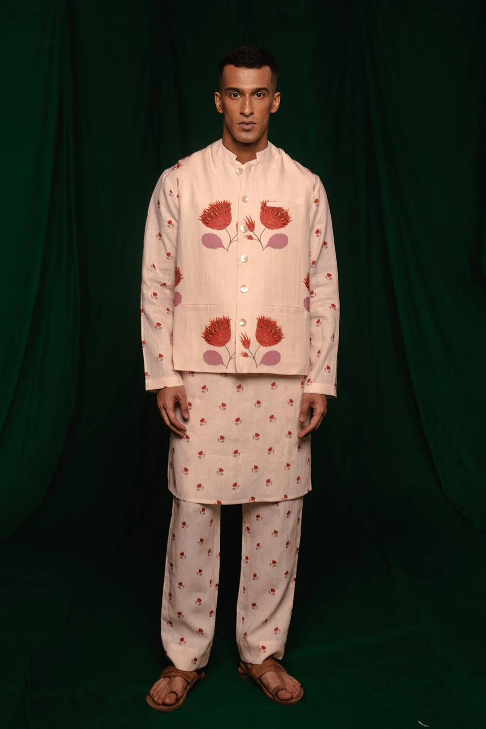 Wildflower Linen Nehru Jacket - Image 2