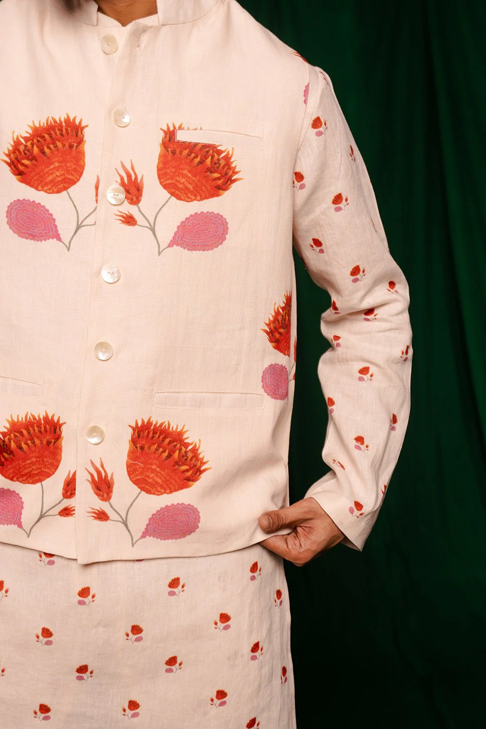 Wildflower Linen Nehru Jacket - Image 3