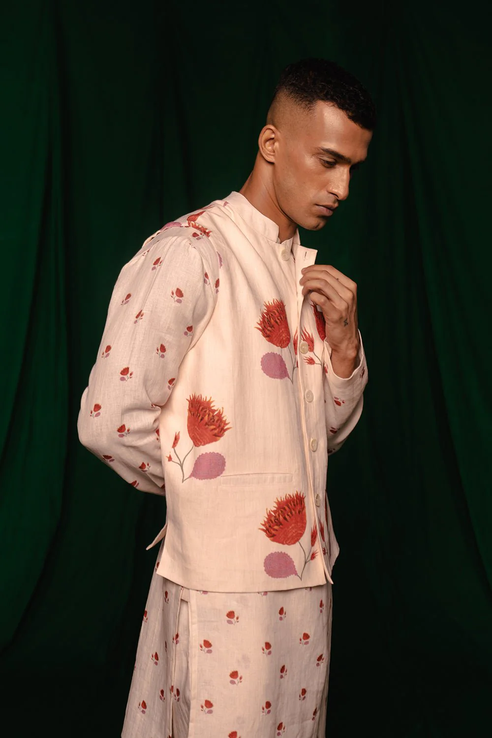 Wildflower Linen Nehru Jacket - Image 4