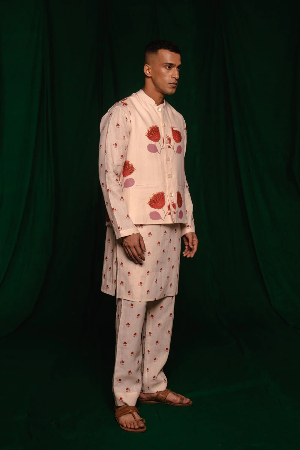 Wildflower Linen Nehru Jacket - Image 5