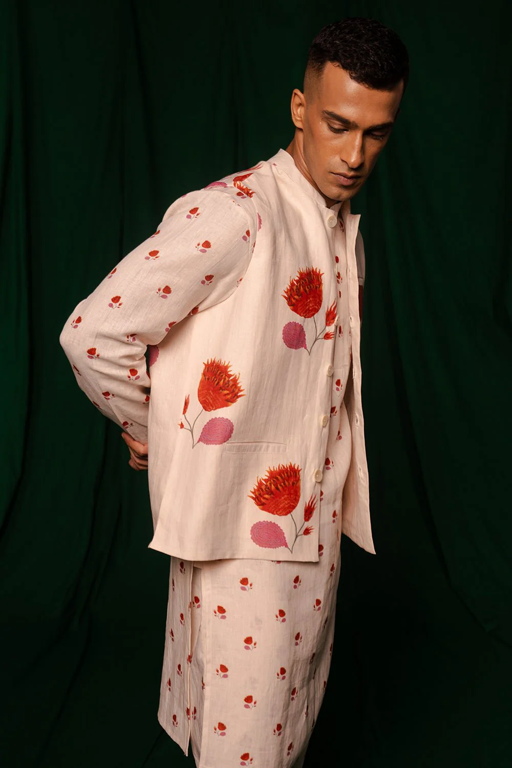Wildflower Linen Nehru Jacket - Image 6