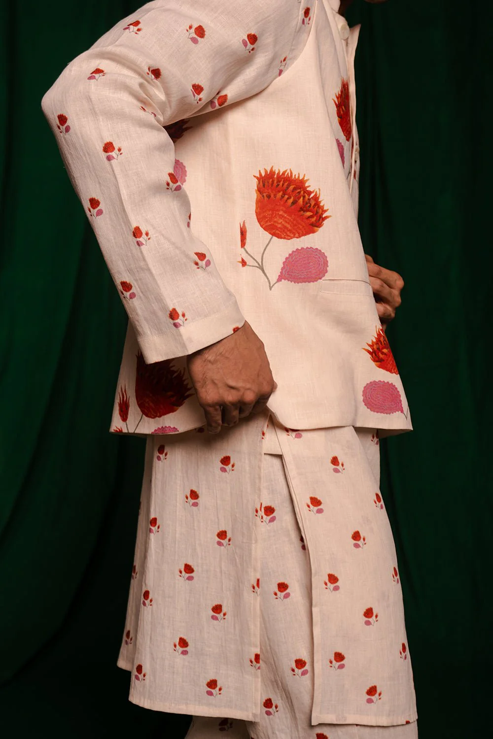 Wildflower Linen Nehru Jacket - Image 7