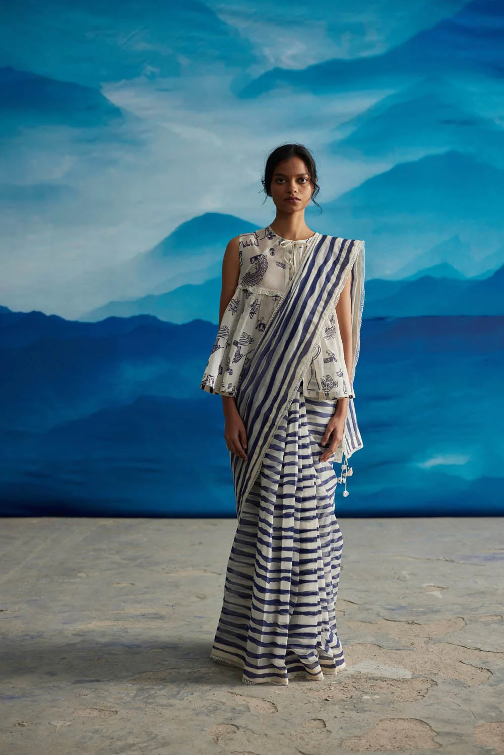 Willow Chanderi Stripe Saree With Petticoat